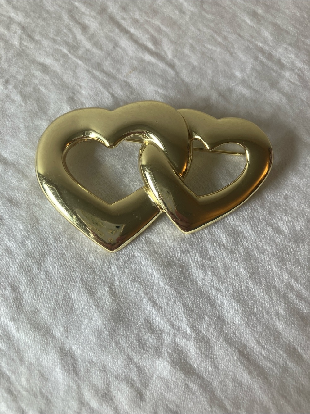 Gold Tone Double Heart Brooch